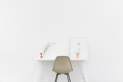 white office space with desk