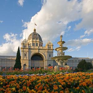 A view of the south-facing side of the Royal Exhibition Building in Melbourne, Australia.